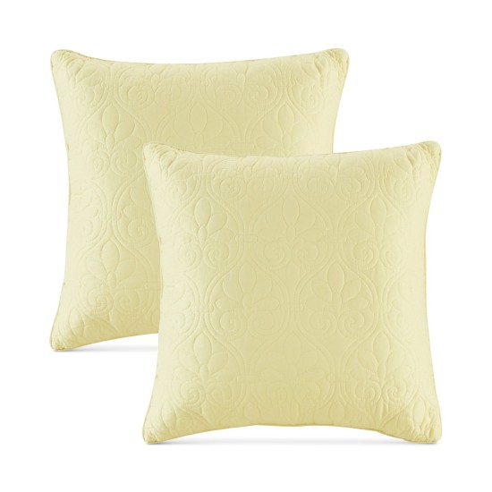  Quebec Quilted Square Pillow Pair, 20 x 20, Yellow 2pcs