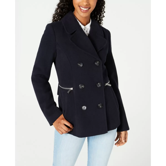 Maralyn & Me BLACK Women’s Juniors’ Double-Breasted Peacoat, US Small