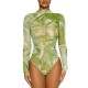  High-neck Tie-dyed Bodysuit, Green, X-Small