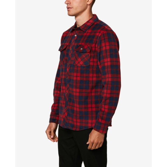 O’Neill Mens Glacier Plaid Flannel Shirt, Small, Red