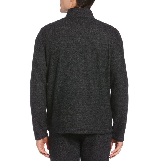  Men’s Portfolio Heathered Textured Knit Quarter-Zip, Dark Gray, XL