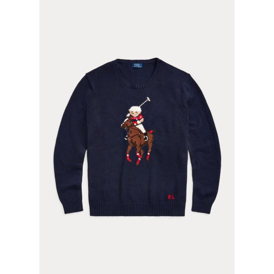  Mens Bear Big Pony Equestrian Player Sweater Navy 2XLarge