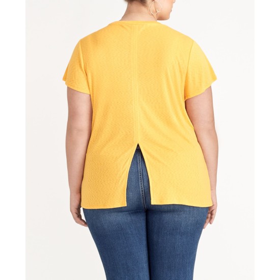  Womens Slit Back Pullover Blouse, Yellow, 1X