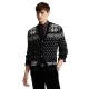  Men’s Fair Isle Button up Long Sleeved Cardigan Sweater, Black, X-Large