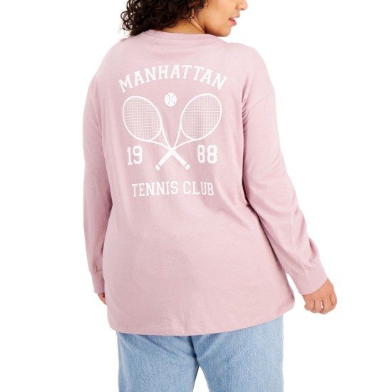 Womens Plus Size Manhattan Tennis Graphic Top, Mauve Shadow, 3X