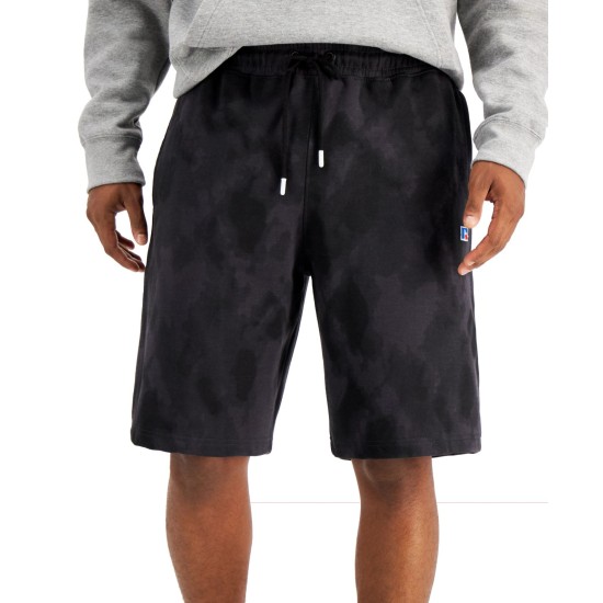  Men’s Tie-dye Fleece Shorts, Black Tie Dye Print, Medium