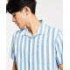 Men’s Charlie Playa Stripe Short-Sleeve Button-Up Denim Camp Shirt, Light Blue, XXXL
