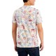  Men’s Remix Stamps Graphic V-Neck T-Shirt, Beige,Small