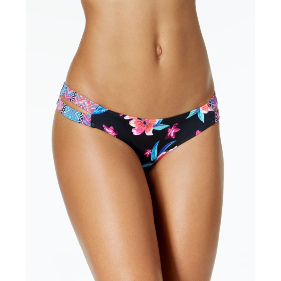  Women’s Floral Sasha Strappy Bikini Bottom,Black/Multi, X-Small