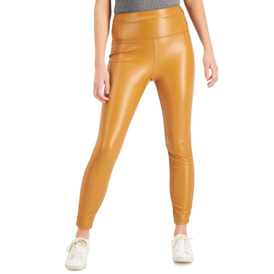  Juniors’ High-Rise Faux-Leather Leggings, Golden Brown, Small