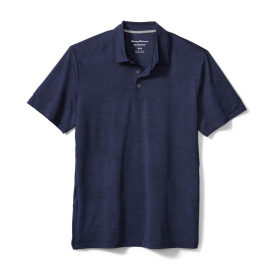  Men’s Delray Frond Moisture-Wicking Jacquard Polo Shirt (Ocean Deep, X-Large)