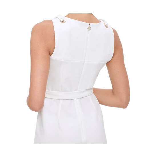  Women’s Tie-Waist Scuba Crepe Jumpsuit, White/10