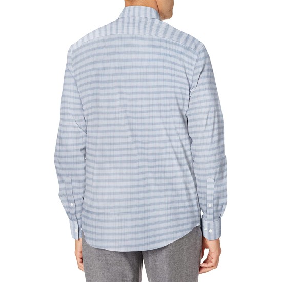  Men’s Classic/Regular-Fit Performance Stretch Stain Shield Plaid Dress Shirt, Light Blue, 15″-15.5″ Neck 32″-33″ Sleeve