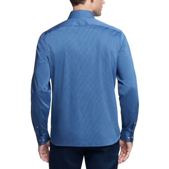  Men’s Slim-Fit Never-Tuck Dress Shirt, Blue, 15-15 12 32-33
