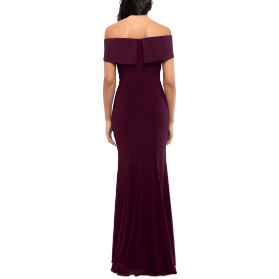  Women’s Off-the-shoulder Slit Gown Dress, Wine, 2