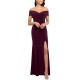  Women’s Off-the-shoulder Slit Gown Dress, Wine, 2