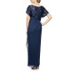  Petite Embroidered-Sequin Empire-Waist Gown, Navy/8P