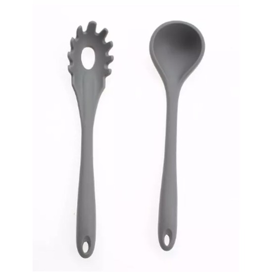Art & Cook 2 Piece Silicone Soup Ladle and Pasta Fork Set, Gray