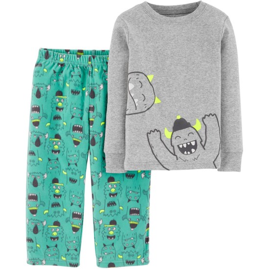 Carter’s Boys’ 2-Piece Fleece Pajamas (5, Turquoise/Heather/Monster)