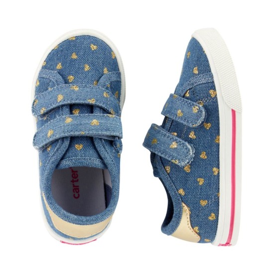 Carter’s Chambray Heart Casual Sneakers (Blue, 10)