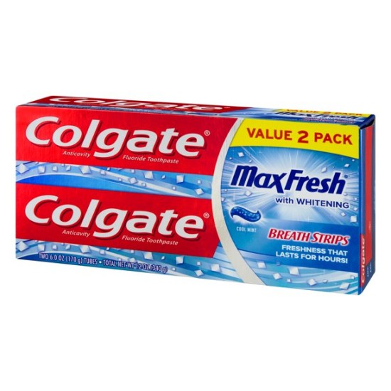  Max Fresh Toothpaste with Mini Breath Strips – Cool Mint – 2 Pack/12oz