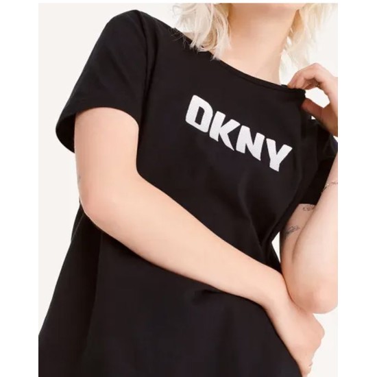  Womens Cotton Logo-Print T-Shirt, Black, XX-Small