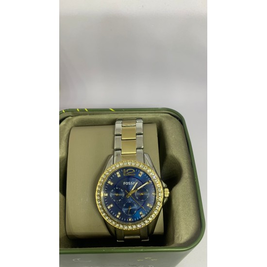  Women’s Riley Quartz Stainless Multifunction Watch, Color: 2T Silver/Gold, Blue Dial (Model: ES4734)