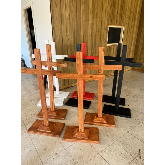 Handmade Tall Wooden Cross with Stand, 48” Stand Up Cross, Cross with Base, Handmade Wooden Stand Up Cross, White