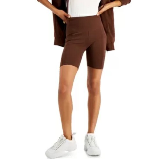 Juniors’ Side Pocket Biker Shorts, Brown, Medium