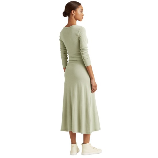 LAUREN Ralph Lauren Ribbed Long Sleeve Dress, Medium, Green
