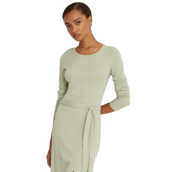 LAUREN Ralph Lauren Ribbed Long Sleeve Dress, Medium, Green