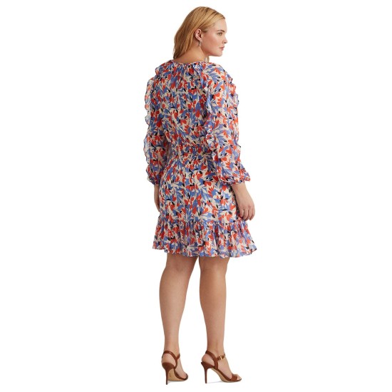 Lauren Ralph Lauren Women’s Plus Floral Georgette Dress (20W, Blue/Orange)