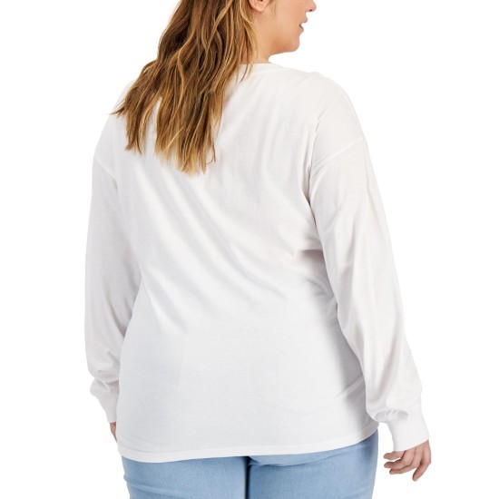  Womens Trendy Plus Size Sunflowers Long-Sleeve T-Shirt,White,2X
