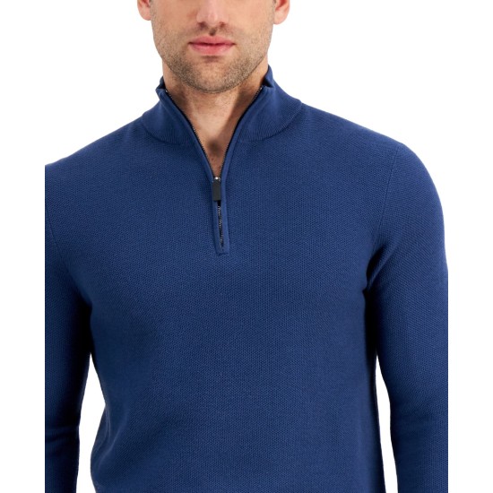  Mens Layering Collared 3/4 Zip Pullover  Sweater, Blue, X-Large