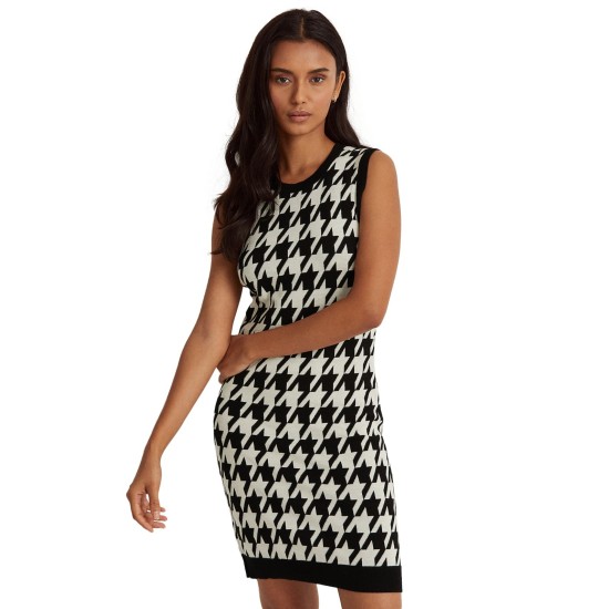  Houndstooth Sleeveless Sweater Dress In Polo Black Multi, Large