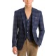  Men’s Classic-Fit Plaid Wool Matching Vest (Navy/Brown, S)