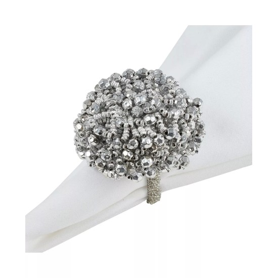  Napkin Ring Holders with Chunky Beads Design, Silver