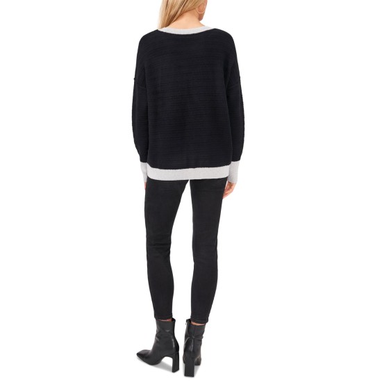  Edged Crewneck Sweater, Black, Large