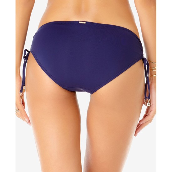  Ruched-Side Bikini Bottoms, Navy, Large