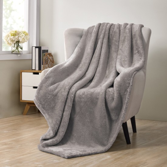  Antimicrobial Grey Solid Polyester Throw, Gray, 50″ x 60″