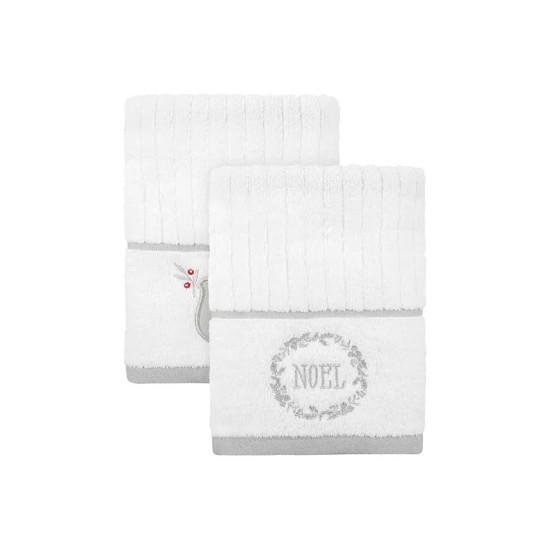  Chateau Royal Noel Hand Towel Set, White/Silver