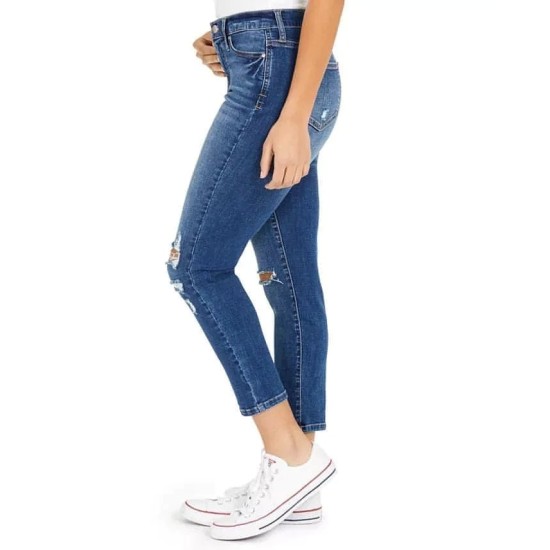  Juniors’ Ripped Straight-Leg Jeans, Blue, 1