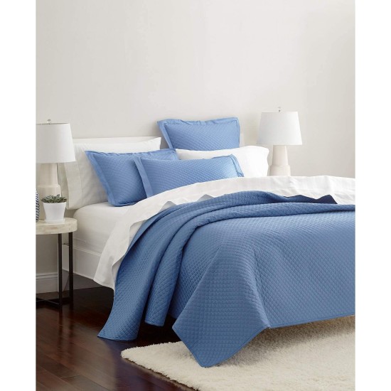  Damask Quilted Cotton 3-Pc. Coverlet Set, King, MarinaBlue