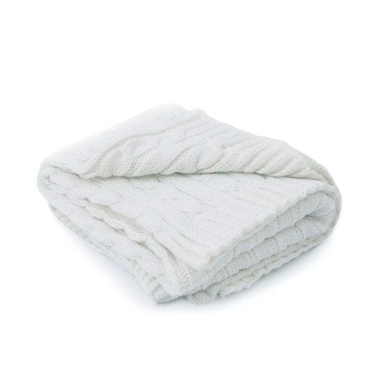  Knitted Throw Blanket, White, 50 x 60