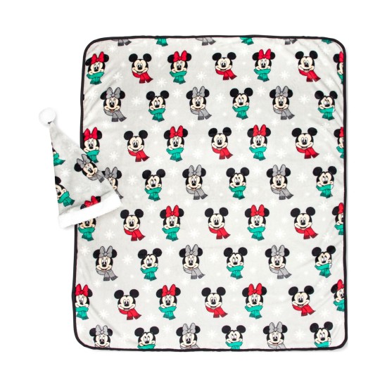  Mickey Mouse Travel Blanket and Santa Hat, Gray, 70x52