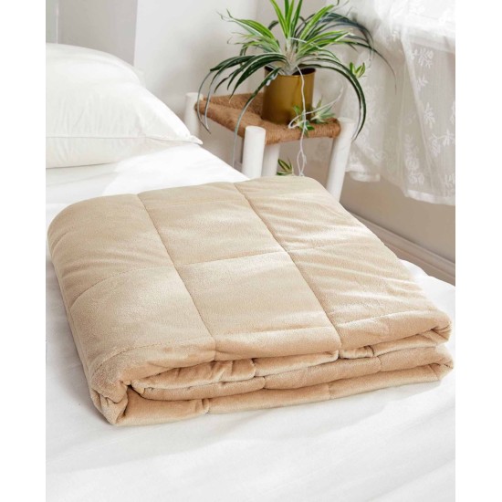 Dream Theory 15 lbs Faux Mink Weighted Blanket, Beige, 48×72