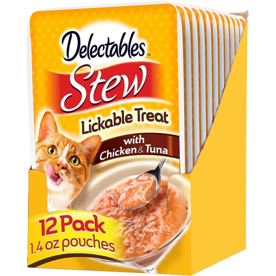 Hartz Delectables Stew Lickable Wet Cat Treats for Adult & Senior Cats (Chicken & Tuna, 12 Pack)