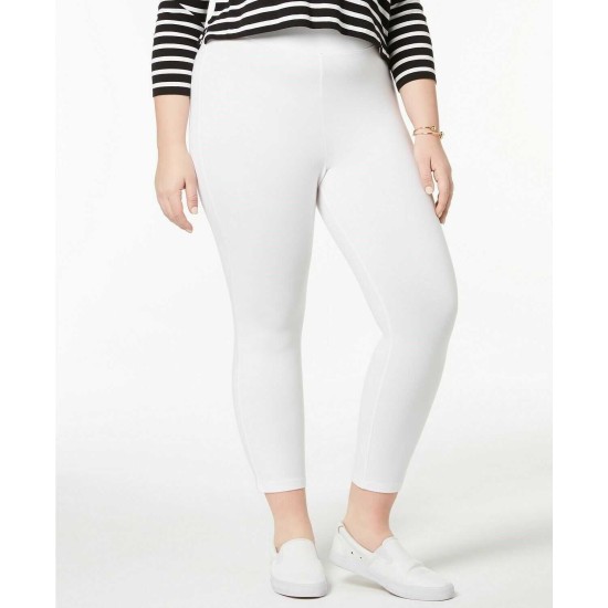  Plus Size Cotton Capri Leggings (White, 3X)