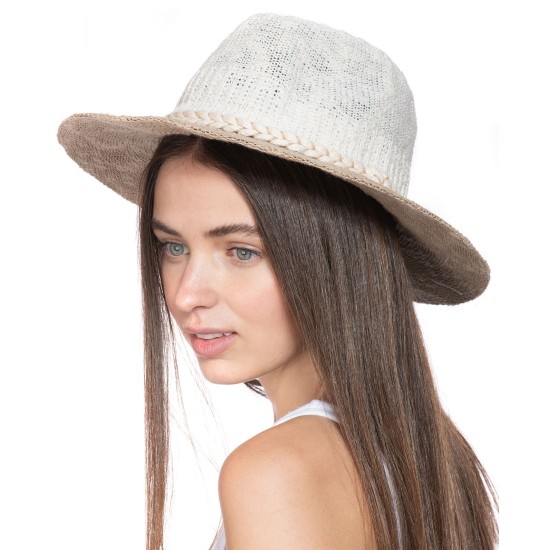  Colorblocked Panama Hat, White