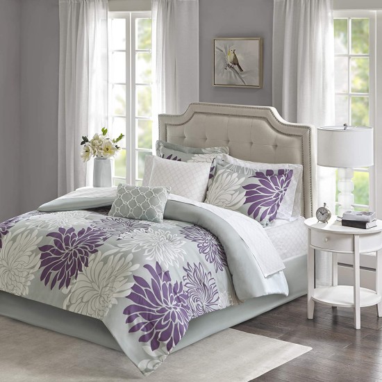  Essentials Maible Reversible 8-Pc. Comforter Set, Full (78 in x 86 in), Purple/Gray